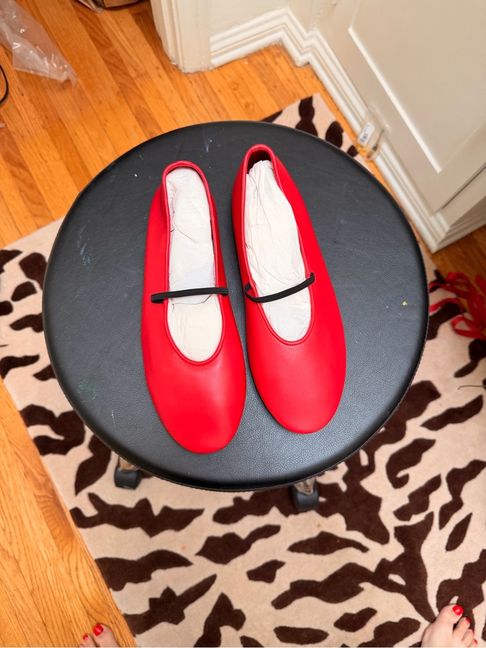 Women’s Red Slip-On Ballet Flats with Black Elastic Strap